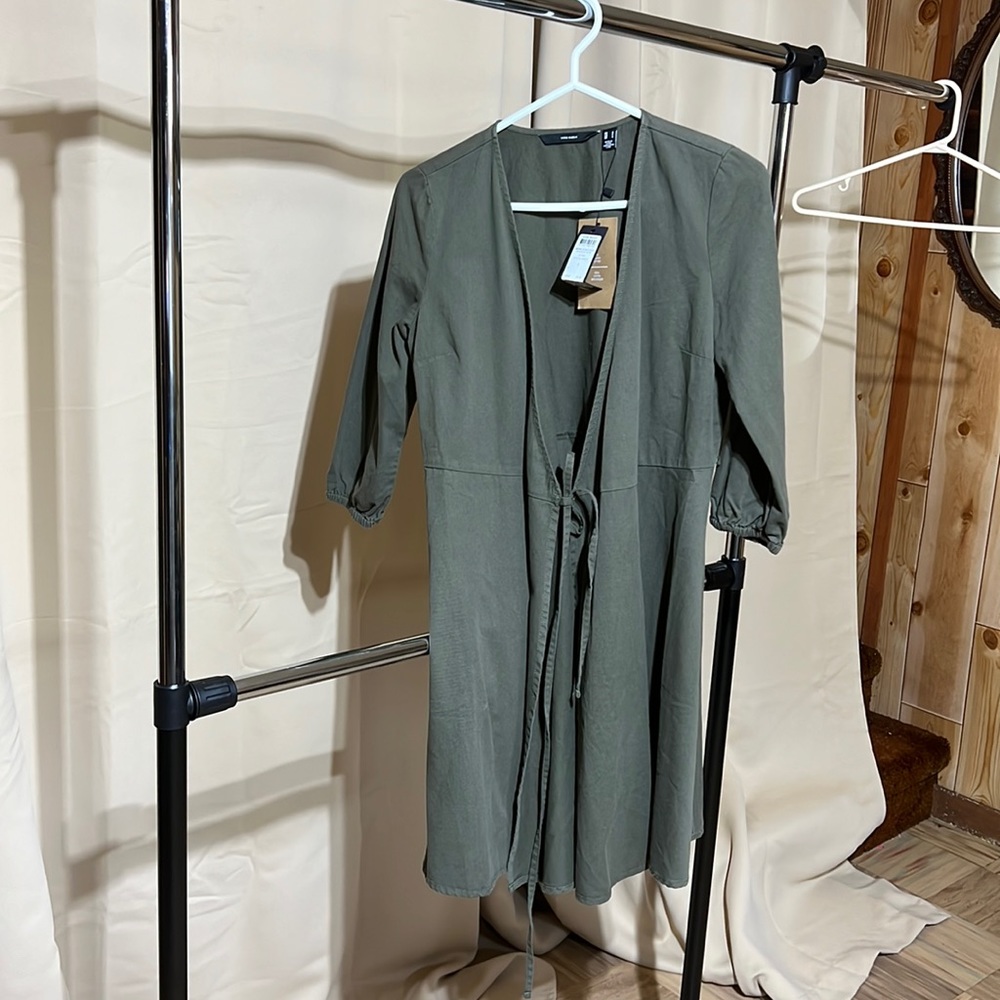 Vero Moda wrap dress Ivy green organic cotton
